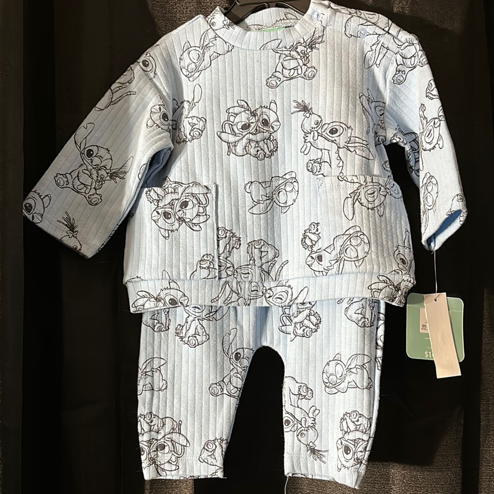 Disney “Stitch” Blue Matching Pajama Sets for Cozy Nights size 3/6 month infant